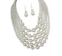 Classico set di gioielli con perle finte impilate, include collana e orecchini, versatile per occasioni casual e serali, elegante set di gioielli con perle per donne, Misura unica, come descritto