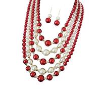 Classico set di gioielli con perle finte impilate, include collana e orecchini, versatile per occasioni casual e serali, elegante set di gioielli con perle per donne, Misura unica, come descritto