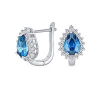 Classico Stile Vintage Cocktail Wedding Party Piccolo 1,5 CTW Simulazione Acquamarina Blu AAA CZ Aureola A Forma Di Pera Orecchini A Perno Per Donne Chiusura A Cerniera Dietro .925 Argento