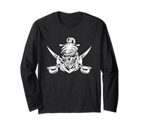 Classico Teschio Pirata con Spade Incrociate e Ancora Design Maglia a Manica