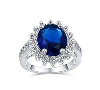 Classico Tradizionale 5CTW Royal Blue CZ Corona Halo Ovale Cubic Zirconia Zaffiro Simulato Anello Di Fidanzamento Per Donne Pietre Laterali Anello Di Promessa Placcato In Argento Personalizzabile