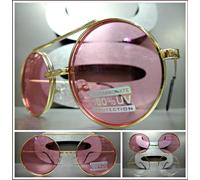 Classico Vintage 60's Stile Retro Rotondo Rovesciato IN Su Sun Occhiali Oro Rosa