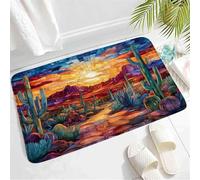Classico Zerbino Entrata Southwestern Desert Sun Cactus Stained-Glass Boho Western Tappetini Morbido Tappeto Doccia Per Cucina Casa Cortile 40X60Cm