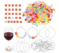 Classicseali 60 ciondoli a forma di bicchiere di vino | 60 anelli segnaposto per bicchieri dorati con 300 perline a forma di lettera, set di ciondoli in vetro per vino