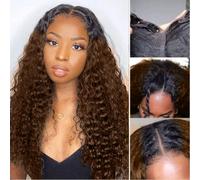 CLASSINE Parrucca Donna Capelli Veri Umani Water Wave V Part Wig #4 Brown 22 Inch