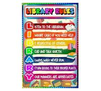Classroom Library Rules Poster Colorful Illustrated Educational Wall Art for Elementary Middle High School Reading Corner Decor Back to School Supplies(Unframed,08x12inch(20x30cm))