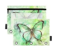 Classroom - Raccoglitore a 3 anelli con cerniera, per la scuola, colore: rosa, con ali di farfalla verdi, 24,9 x 18 cm, 2 confezioni