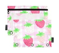 Classroom - Raccoglitore a 3 anelli per matite, penne, matite, con cerniera, tasche trasparenti con graziose fragole rosa, 24,9 x 18 cm, 2 confezioni