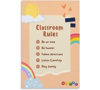 Classroom Rules Chart Poster for Preschool Homeschool Behavior | Listen raise hand guide, share take turns rule, daycare wall teaching aid(Unframed,12x18inch(30x45cm))