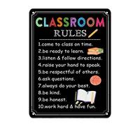 Classroom Rules Signs Back to School Signs First Day of School Classroom Decor Blackboard Doodle Rainbow Metal Tin Sign Retro Welcome School Signs for Kids Gifts for Student Teacher 40,6 x 30,5 cm