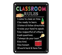 Classroom Rules Signs Back to School Signs First Day of School Classroom Decor Rainbow Painted Pencil Doodle Cartello in metallo Antico Benvenuto Scuola Segni per bambini Regali per studenti