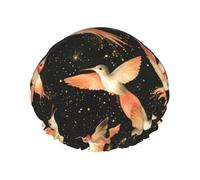 Classy Bird Flash Gold Print Cuffia da doccia da donna, riutilizzabile a doppio strato, fascia elastica per capelli lunghi, cuffia da bagno per doccia