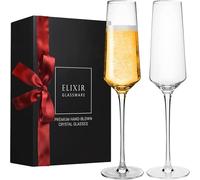 Classy Champagne Flutes - Hand Blown Crystal Champagne Glasses - Set of 2 Elegant Flutes, 100% Lead Free Premium Crystal - Gift for Wedding, Anniversary, Christmas - 8oz, Clear
