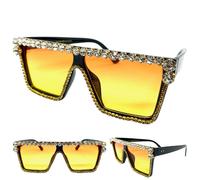 Classy Elegante Moderno Retro Occhiali da Sole Nero Telaio Arancione Lenti Gemme