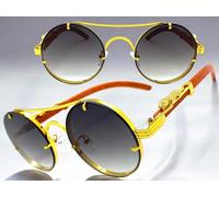 Classy Elegante Sofisticato Vintage Retrò Moderno Occhiali Rotondi Oro Telaio C1