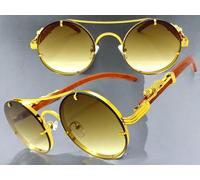 Classy Elegante Sofisticato Vintage Retrò Moderno Occhiali Rotondi Oro Telaio C2