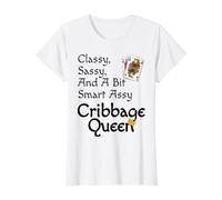 Classy Sassy And A Bit Smart Assy Cribbage Queen, Biglietti Divertenti Maglietta con Stampa Grafica Economica, Donna, Bianco, XL
