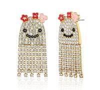 CLASSYZINT Orecchini di Halloween da donna con strass bianchi fantasma con fiori smaltati orecchini lunghi gioielli di Halloween per le donne orecchini kawaii orecchini spettrali, zinco, senza pietre