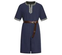 clasToonrain 2 pezzi tunica medievale uomo rinascimentale vichingo cavaliere costume per Halloween festa a tema antico greco day(blu tibetano, piccolo)