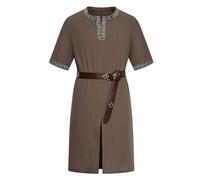 clasToonrain 2 tunica medievale da uomo con cintura da 195 cm, costume da cavaliere rinascimentale vichingo per Halloween, tema, festa, larp, risurrezione, domenica, vecchia giornata greca (marrone, S