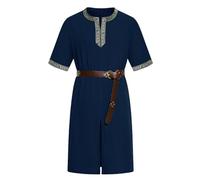 clasToonrain 2 tunica medievale da uomo con cintura da 195 cm, costume da cavaliere rinascimentale vichingo, per Halloween, a tema, larp, risurrezione, domenica, antica giornata greca (blu navy, XXL)