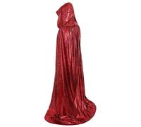 clasToonrain Mantello lucido con glitter, mantello lungo con cappuccio, da uomo e da donna, costume per Halloween, Natale, lunedì di rosa, carnevale (rosso, 140 cm)