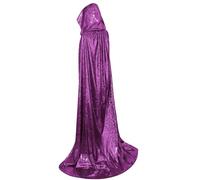 clasToonrain Mantello lucido con glitter, mantello lungo con cappuccio, da uomo e da donna, costume per Halloween, Natale, lunedì di rosa, carnevale (viola, 140 cm)