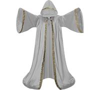 clasToonrain Witcher - Abito con cappuccio a maniche lunghe, in velluto e velluto, fantasia per cosplay, mantello di vampiro di Halloween(grigio chiaro 150 cm)