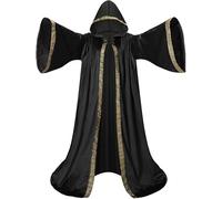 clasToonrain Witcher - Abito con cappuccio a maniche lunghe, in velluto e velluto, fantasia per cosplay, mantello di vampiro di Halloween(nero 150 cm)