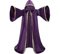 clasToonrain Witcher - Abito con cappuccio a maniche lunghe, in velluto e velluto, fantasia per cosplay, mantello di vampiro di Halloween(viola 150 cm)