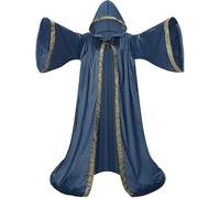 clasToonrain Witcher - Abito con cappuccio a maniche lunghe, in velluto e velluto, fantasia per cosplay, mantello di vampiro di Halloween(blu 150 cm)