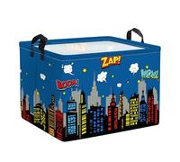 Clastyle 36L Grande Cestino Portaoggetti Blu Città Skyline con Maniglia Ceste per la Biancheria Pieghevole Rettangolare Eroe Edificio Sagome Vestiti Giocattolo per Camera dei Bambini Bagno