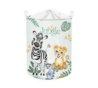 Clastyle 63L Cesta Portabiancheria Animale Foresta Zebra Leopardo per Ragazzi Ragazza Contenitore Giochi Bambini Verde Grande Tondo Pieghevole per Camera da Letto, 40x50 cm