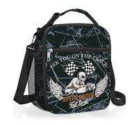 Clastyle Bolsa Termica Porta Alimentos Bebe Negro Coche de Carreras, Bolsa Almuerzo Infantil Carreras Reutilizables con Correa, Bolsa Comida Niños para Viaje Picnic Guarderia