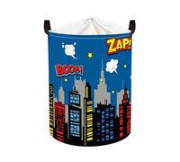 Clastyle Ceste Biancheria Bambini Città Skyline Blu con Coperchio per Ragazzo Ragazza Cestino Portaoggetti Giocattoli Pieghevole Vestiti Giocattolo con Manici per Bagno Cameretta, Skyline, 36x45 cm