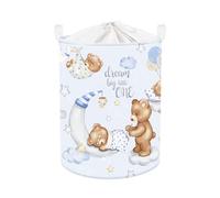 Clastyle Ceste Biancheria Bambini Orso Dormire Blu per Ragazzo Ragazza Cestino Portaoggetti Giocattoli Pieghevole Vestiti Giocattolo con Manici per Bagno Cameretta, Orso Addormentato, 36x45 cm