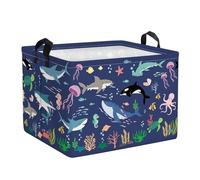 Clastyle Cestino Portaoggetti Cubo Animali Marini Squalo Balena per Libro Scatole Portagiochi Blu Rettangolare per Camera dei Bambini, 40x30x30 cm