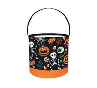 Clastyle Halloween Wacky Secchio di Caramelle con Manico per Ragazzi Ragazze Dolce Pieghevole Trick or Treat Borsa per Bambini Decorazione Forniture di Partito,Scheletro Zucca