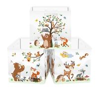 Clastyle Set di 3 Cubi Portaoggetti Ripiegabili Animali Foresta Kallax Contenitori Albero per Scaffale Scatole Portaoggetti Genitore per Libro Giochi, Oso Cervo, 30x30x30 cm