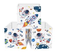Clastyle Set di 3 Cubi Portaoggetti Ripiegabili Spazio Cosmico Kallax Contenitori Stelle per Scaffale Scatole Portaoggetti Genitore per Libro Giochi, Cohete Astronauta, 30x30x30 cm