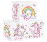 Clastyle Set di 3 Cubi Portaoggetti Ripiegabili Unicorno Kallax Contenitori Arcobaleno per Scaffale Scatole Portaoggetti Genitore per Libro Giochi, Diamante, 30x30x30 cm