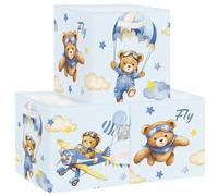Clastyle Set di 3 Scatole Portaoggetti Animale Sogni Cubo di Stoccaggio per Armadio Vestiti Cesto Scaffali Bambini Scrigno dei Giocattoli e Libri per Scuola Materna,Orso,30x30x30 cm