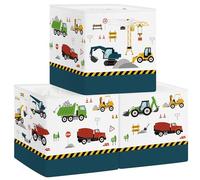 Clastyle Set di 3 Scatole Portaoggetti Automobili Cubo di Stoccaggio per Armadio Vestiti Cesto Scaffali Bambini Scrigno dei Giocattoli e Libri per Scuola Materna,Veicolo Costruzione,30x30x30 cm