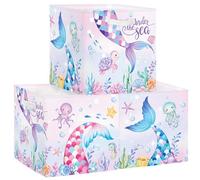 Clastyle Set di 3 Scatole Portaoggetti Coda Sirena Cubo di Stoccaggio per Armadio Vestiti Cesto Scaffali Bambini Scrigno dei Giocattoli e Libri per Scuola Materna,Alga Colorata,30x30x30 cm