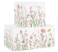 Clastyle Set di 3 Scatole Portaoggetti Fiore Cubo di Stoccaggio per Armadio Vestiti Cesto Scaffali per Donne Ragazze Scrigno dei Giocattoli e Libri per Scuola Materna, Rosa, 30x30x30 cm