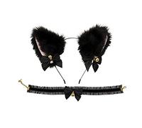 Clataly 2 Pz Cat Ears Headbands Sexy Bow Choker Collana Orecchie di Gatto Campane Collare Collana Gatto Cosplay Cat Costume Giochi di Compleanno Festa di Natale Donna Ragazze (Nero)