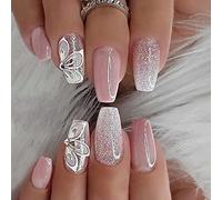 Clataly 24 PZ Bella Coniglio Coffin Chiodo Falso Rosa Graduale Flash Press sulle Unghie Medio Lungo Balletto Artificiali Chiodi Falsi per Le Donne Ragazze (C)