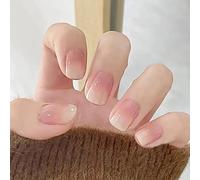 Clataly 24 Pz Breve Rosa Gradiente Unghie False Quadrate Lucido Stampa su Unghie Bianco Nero Acrilico Unghie Carino Nude Rosa False Unghie per le Donne Ragazze (E)