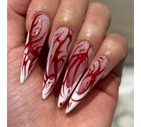 Clataly 24 Pz Stile Francese Lungo Puntato Sangue Goccia Falso Chiodo Rosso Fiamma Tinto Unghie False Halloween Unghie False Stampa su Unghie per le Donne (B, 24)