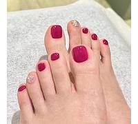 Clataly 24pcs Fiori Quadrati Finti Unghie Glitter Lucido Stampa sul Toe Unghie Brevi Acrilici Falsi Toes Unghie Artificiali Unghie del Toe per le Donne Ragazze (C)